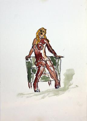 Zeichnung Nude 20 (Aquarellpapier, Tusche, 24x34)  - Wolfgang Bretschneider - Array auf Array - Array - Array