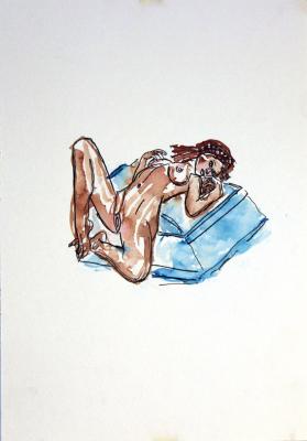 Zeichnung Nude 24 (Aquarellpapier, Tusche, 24x34)  - Wolfgang Bretschneider - Array auf Array - Array - Array