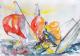 Regattaduell - Barbara Pommerenke - Aquarell auf Papier - Sport-Menschen-Sommer-Sonne-Sturm - Realismus